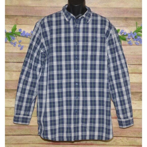 L.L. Bean Vintage Mens XXL Tall Blue Plaid Button Up Long Sleeve Shirt Cotton - Picture 1 of 7